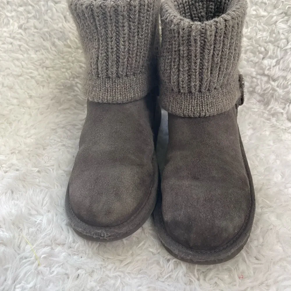 UGG SAELA RIB KNIT kids  Convertible Boots SUEDE GREY US 3